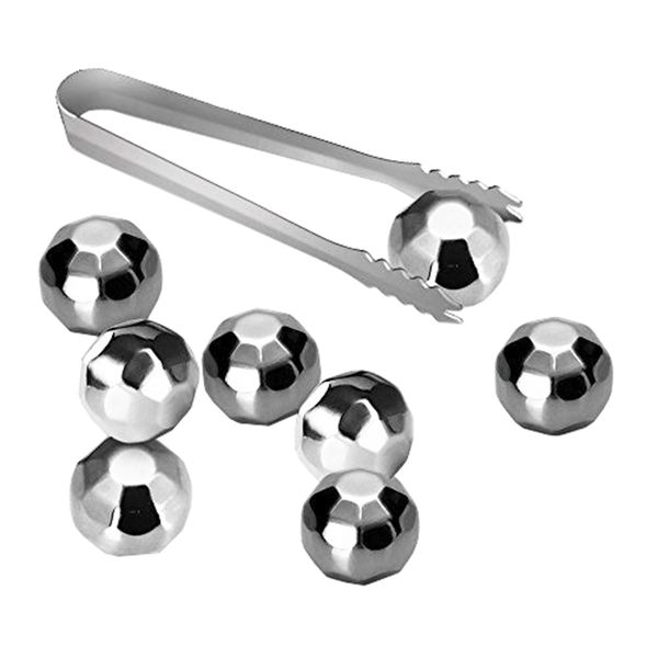 Diamond Shape Stainless Steel Ice Cubes with Tongs - Pack of 8