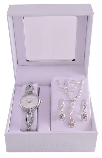 Digitime Women's Teardrop Twist Watch Set - Silver