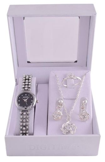 Digitime Women's Flower Watch Set - Silver