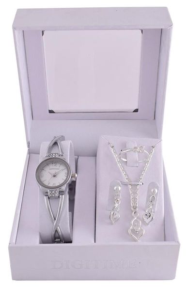 Digitime Women's Heart Twist Watch Set - Silver