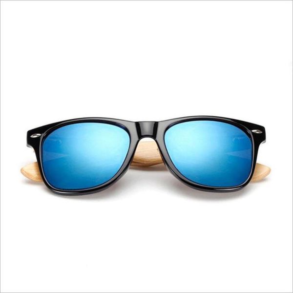 Shweet Shades Blue Mirror Lense Bamboo Wood Sunglasses
