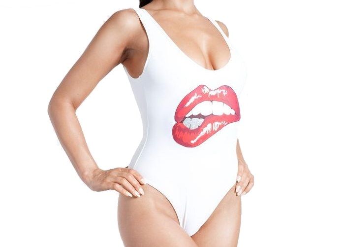 Golddigga Ladies Lips Swimsuit - White Red Lips (Parallel Import)