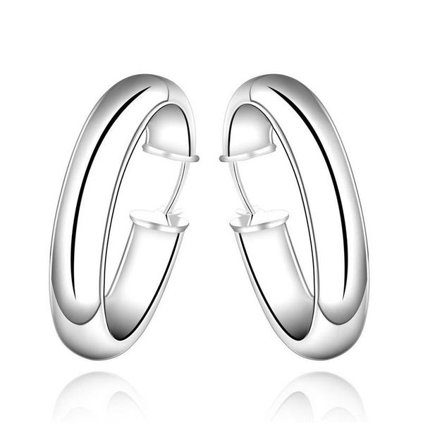 Silver Designer Smooth Large Round Hoop Earrings