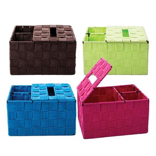 Bulk Pack x 4 Woven Nylon Storage Box 3-Division 22x17x11cm