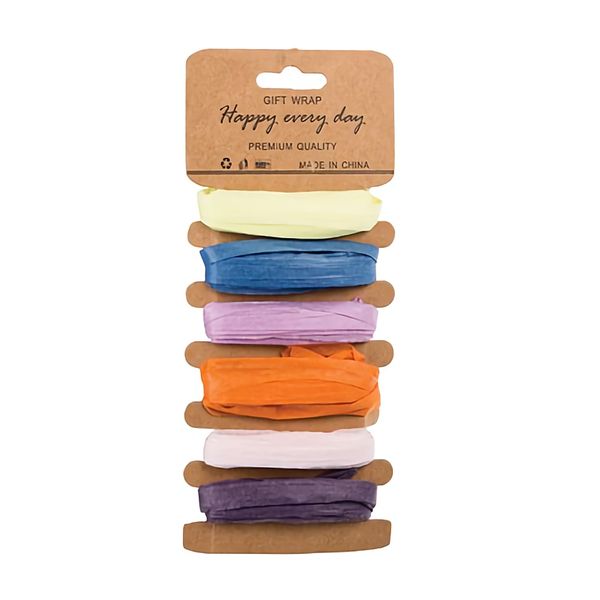 Bulk Pack x 6 Paper Raffia 6 Colours Carded 5mmx5m