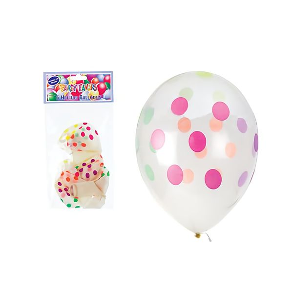Bulk Pack x 6 Balloons Helium 6-Pack Transparent With Dots