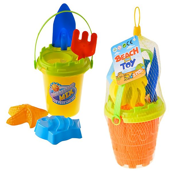 Bulk Pack x 4 Beach-set Plastic 6 Piece Bucket