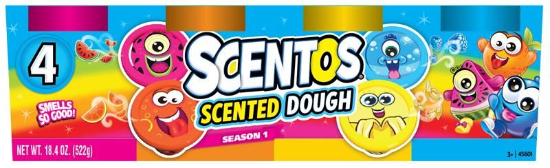 Scentos 4 Piece Scented Dough - Orange, Yellow, Light Blue, Pink