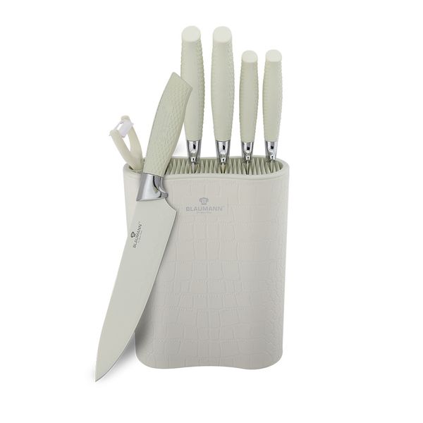 Blaumann 7-Piece Knife Set with Stand - Cream Crocodile Line