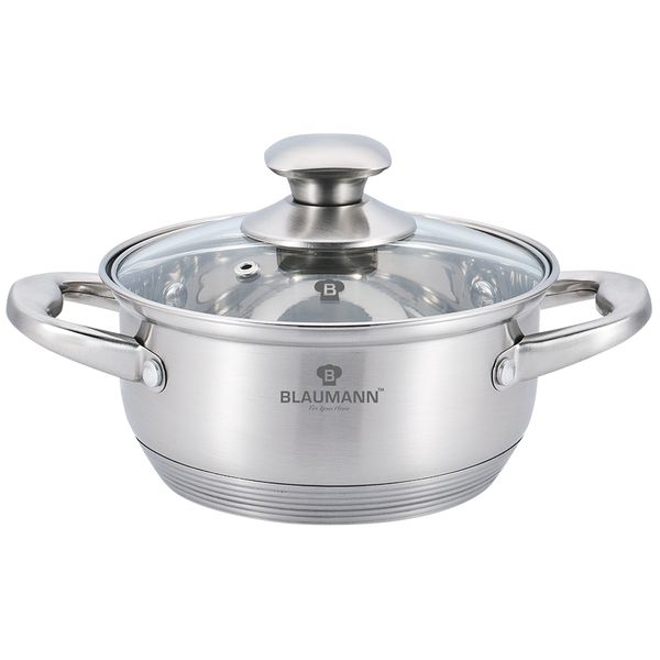 Blaumann 24cm Stainless Steel Shallow Pot - Satin Gourmet Line