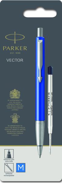 Parker Vector Ballpoint Pen - Blue Barrel Chrome Trim