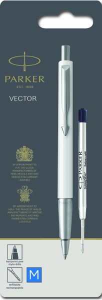 Parker Vector Ballpoint Pen - White Barrel Chrome Trim