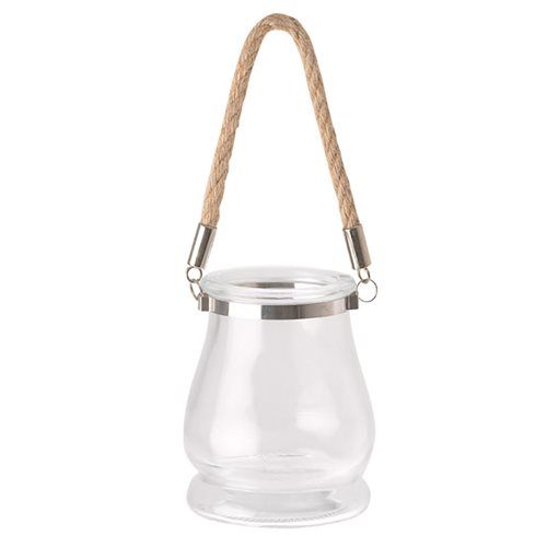Bulk Pack x 6 Candle-Holder Glass With Jute Handle 9.5cm