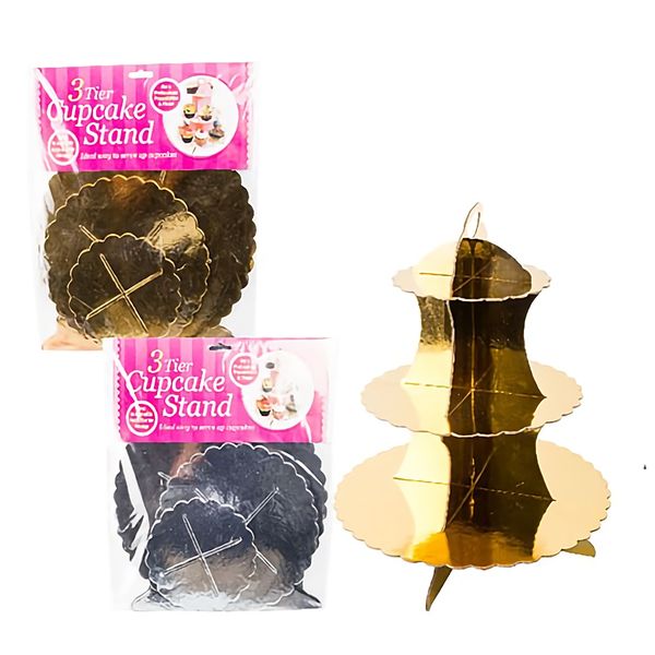 Cake Stand Paper 3-tier Metallic - 12 Pack
