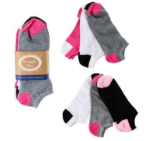 Bulk Pack X 6 Packs Socks Ladies Anklet Colour Heel &amp; toe. 3-Pack