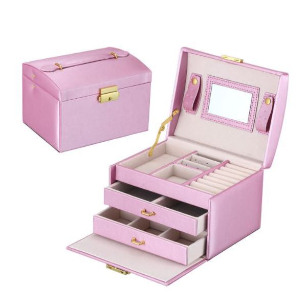 Iconix PU Leather Jewelry Storage Case Organizer with Drawers-White