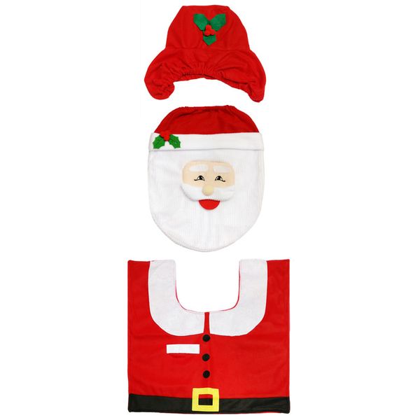Red Smiling Santa Christmas Bathroom Decor - 3 Piece