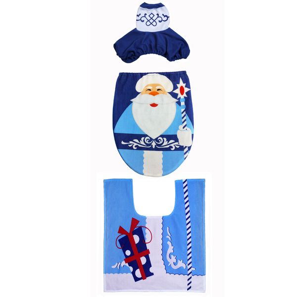 3pcs Christmas Bathroom Decoration,Toilet seat Décor-Blue Santa