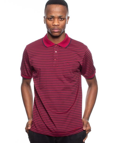 Ballantyne Striped Golfer - Maroon Navy