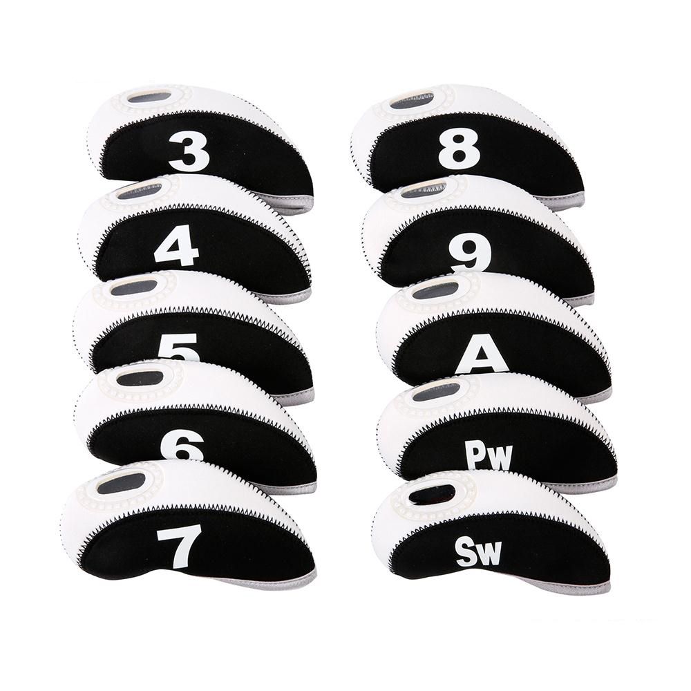 10 Piece Top Window Golf Iron Club Head Covers - White & Black 