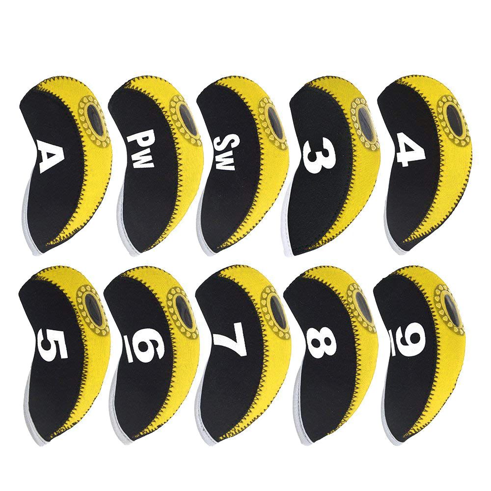 10 Piece Top Window Golf Iron Club Head Covers Yellow & Black Shop