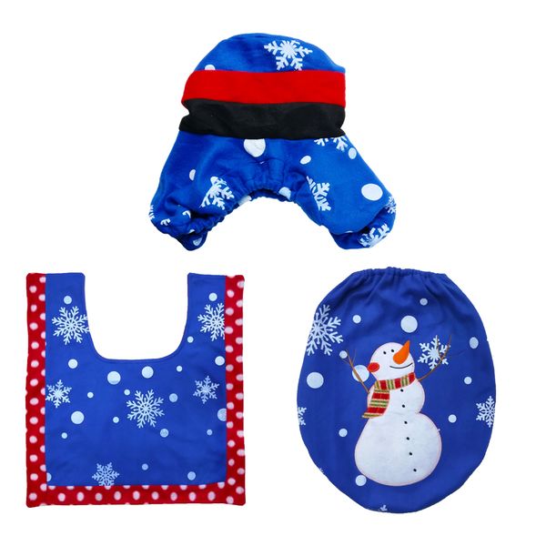 Snowman Santa Toilet Seat Cover &amp; Rug Set for Bathroom - 3 Piece