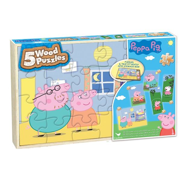 Peppa Pig Wood Puzzles In Wood Tray - 5 Pack
