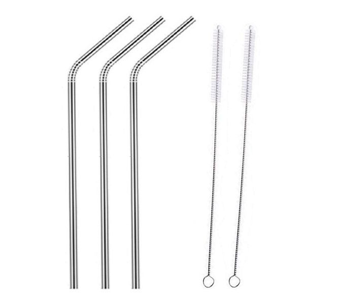 Stainless Steel Slanted Drinking Straws with Cleaning Brushes