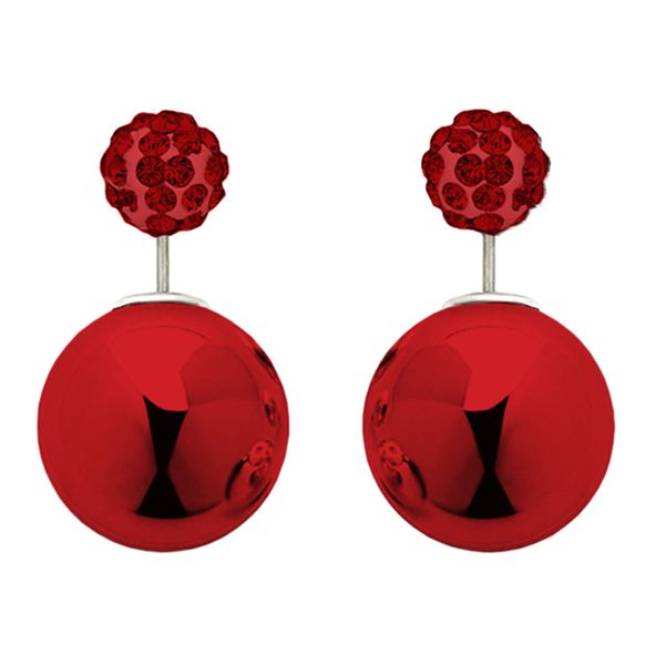 Two-Sided Red Rhinestone Top Earrings