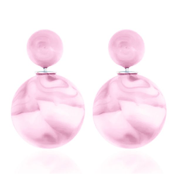 Two-Sided Marble Pink Rhinestone Top Earrings