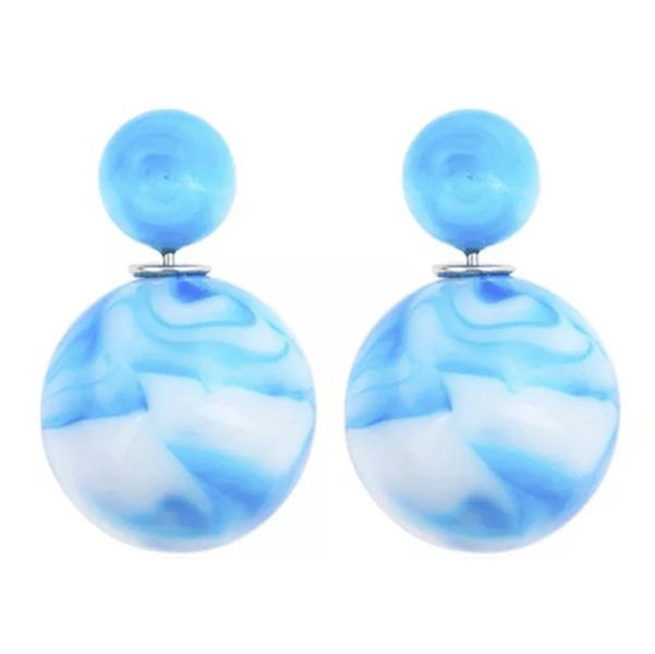 Two-Sided Marble Blue Top Earrings