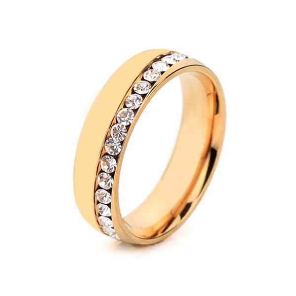 Slanted 1 Row Stainless Steel Gold Ring with Embellieshed Crystals