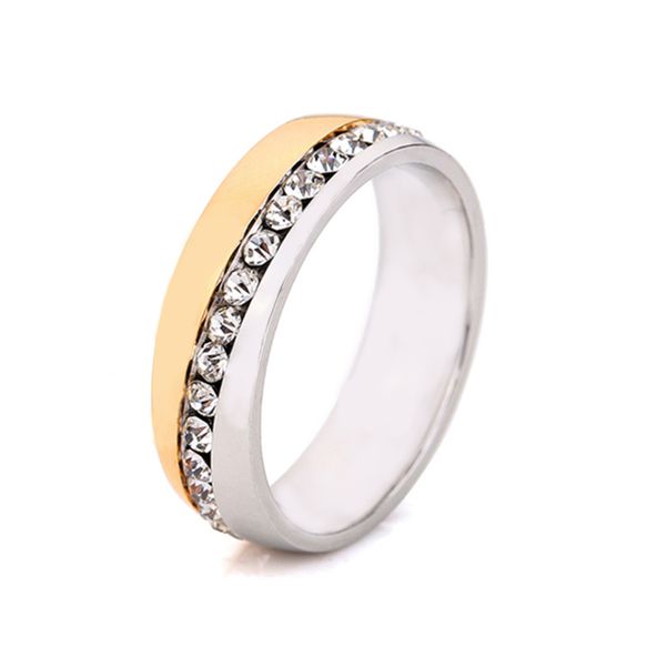 Slanted 1 Row Stainless Steel Two Tone Ring with Embellieshed Crystals