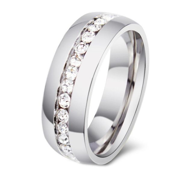 Silver 1 Row Crystals Stainless Steel Ring