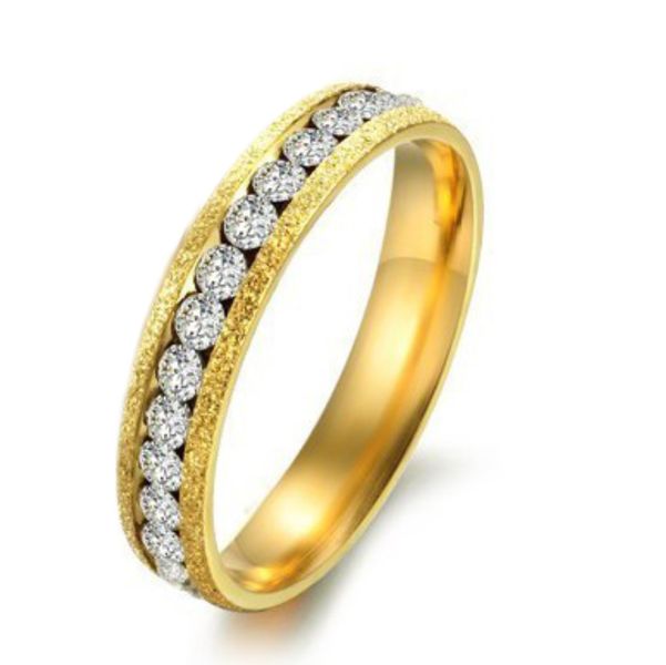 Brushed Gold 1 Row Crystals Stainless Steel Ring