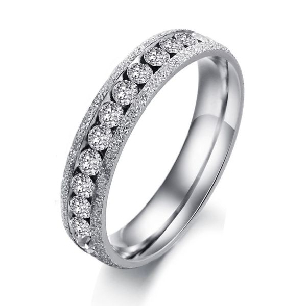 Brushed Silver 1 Row Crystals Stainless Steel Ring