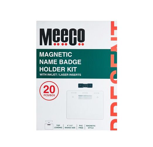 Meeco: Magnetic Name Badge Holder Kit 4" X 3" Box of 20 - Clear