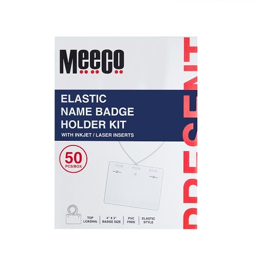 Meeco: String Name Badge 4" X 3" Box of 50 - Clear