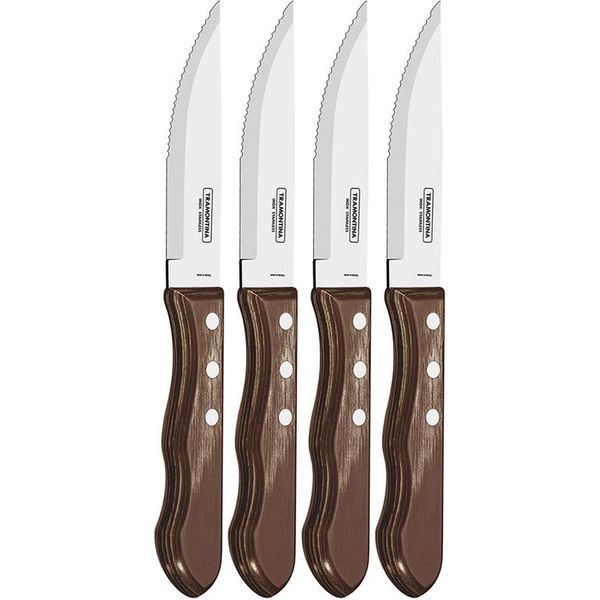 Tramontina 5" (13cm) 4piece Jumbo Table Steak Knife Set with Wooden Handles