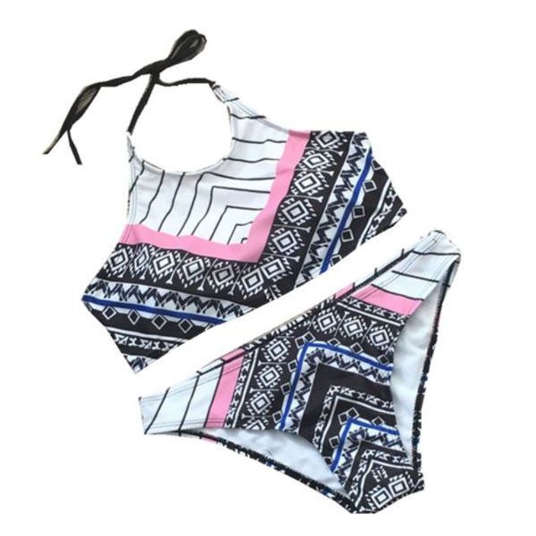 Iconix Two Piece Fashion Printed High Neck Bikini Set