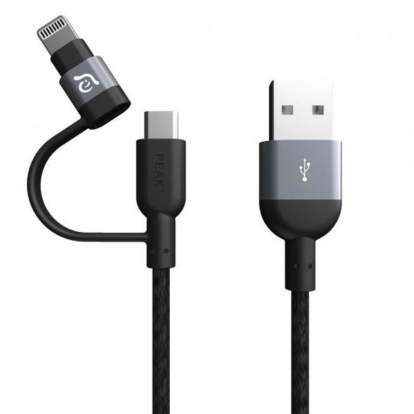 Adam Elements Peak Ii Duo 20b - Braided Mfi Lightning &amp; Micro Usb 20cm Grey