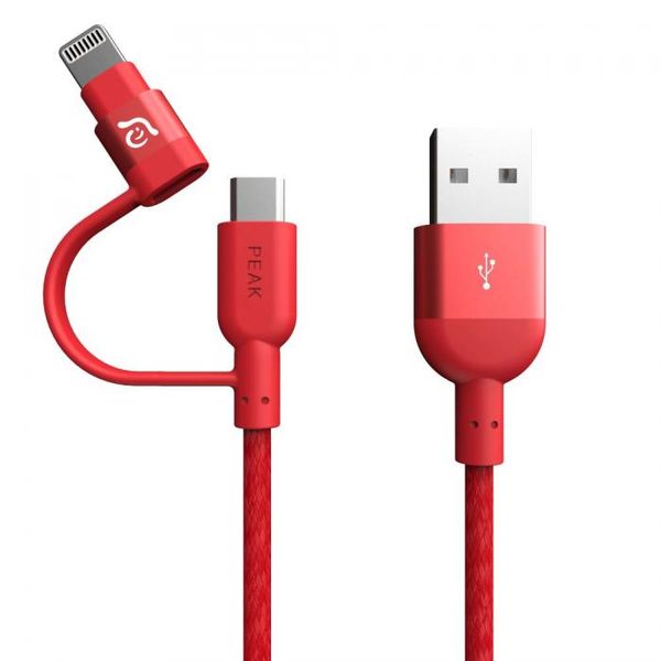 Adam Elements Peak Ii Duo 20b - Braided Mfi Lightning &amp; Micro Usb 20cm Red