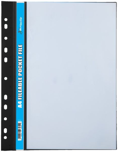Butterfly Fileable Pocket File - Solid Cover 20 Page - Black