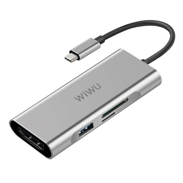 WiWU Apollo USB-C Hub, USB C Adapter, 6 in 1 - Silver