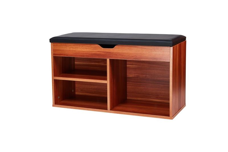Wooden Storage Shoes Cabinet Shelve with Bench Seat - Walnut