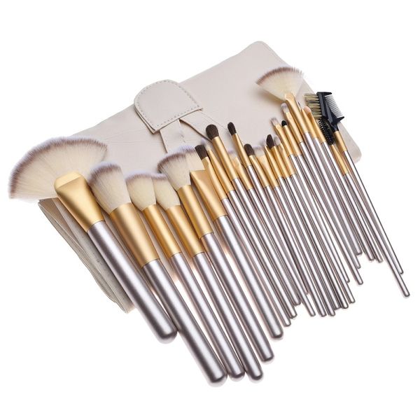 24 Piece Synthetic Hair Cosmetic Makeup Brush Set - Champagne