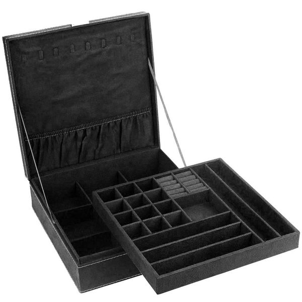 Double-Layer Lint Jewelry Organizer Box with Lock - Purple