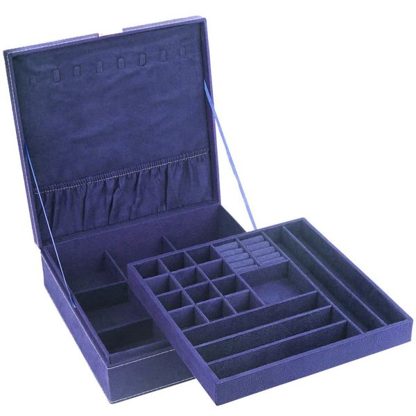 Double-Layer Lint Jewelry Organizer Box with Lock - Purple