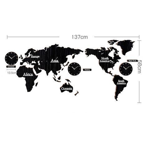 Diy 3d Wooden World Map Wall Clock Black In South Africa Takealot Com - World Wall Clock Map