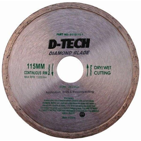 D-Tech Diamond Blade Continuous Rim 115x22.23mm